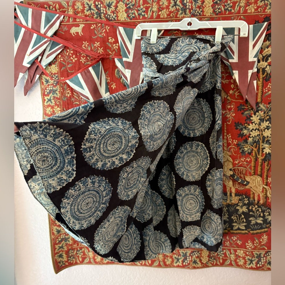 Indian Block Print Circle Wrap Skirt Bohemian Surfer Style Beach Culture Classic